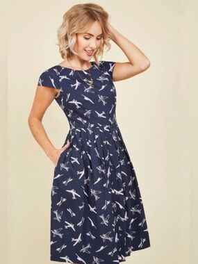 Emily and Fin Come Fly with me Navy Airplane Cotton Dress - Navy - Medium